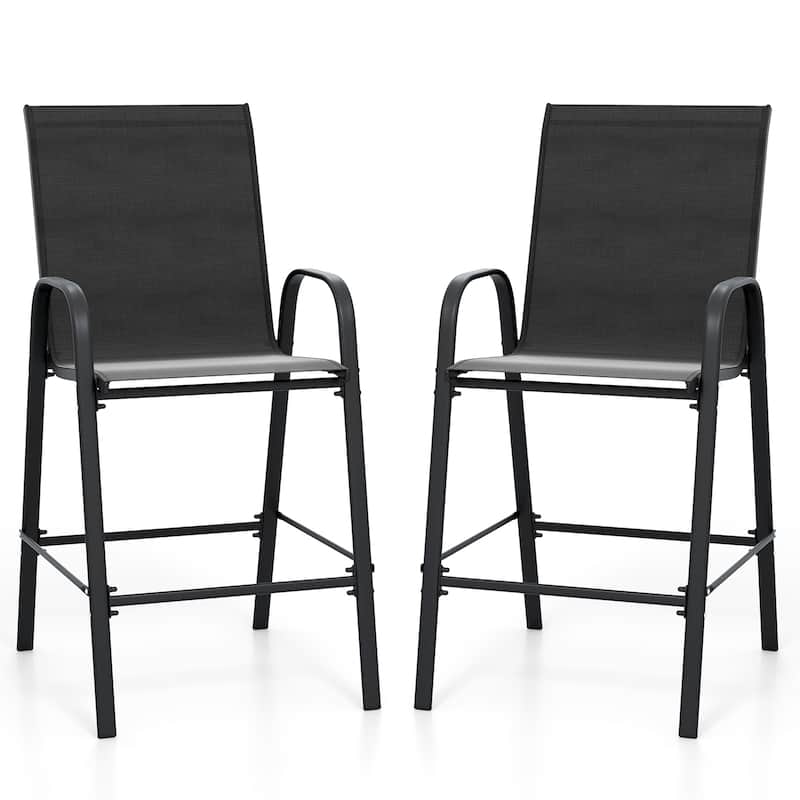 29" Outdoor Bar Stools Set 2 Fabric High Back Chairs with Metal Frame for Decks and Porches - 24.5" x 30" x 51"