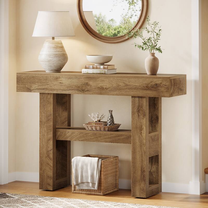 41-Inch Farmhouse Console Table for Entryway, 2-Tier Narrow Sofa Table - 41.34" W x 11.81" D x 31.5" H - Rustic Brown