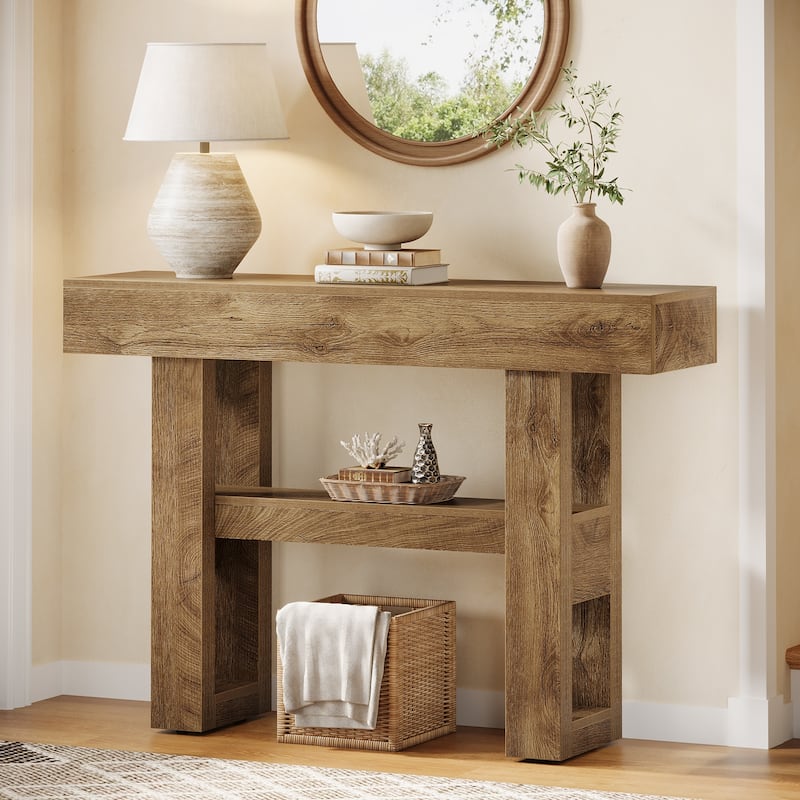 41.34-Inch Farmhouse Console Table, 2-Tier Narrow Sofa Table - 41.34" W x 11.81" D x 31.5" H