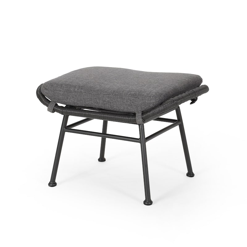 Margo Outdoor Ottoman Set of 2, 24 Inch Black Iron, Gray Cushion