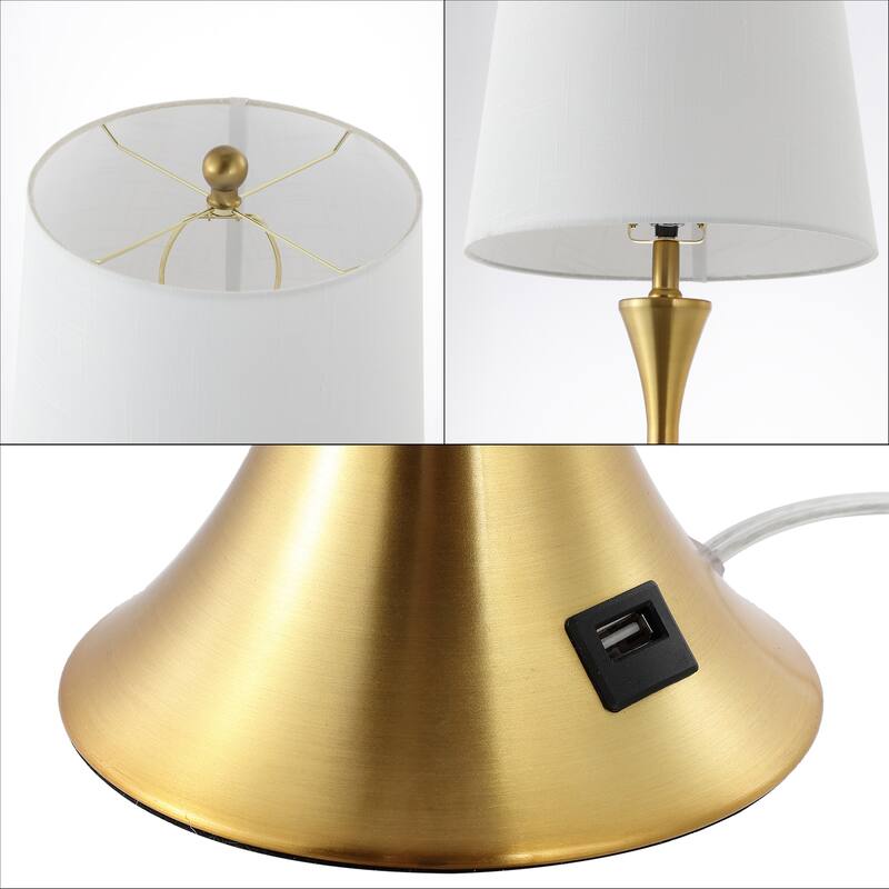 Makena 22.75" Modern Glam Iron Hourglass LED Table Lamp with USB Charging Port, (Set of 2) by JONATHAN Y