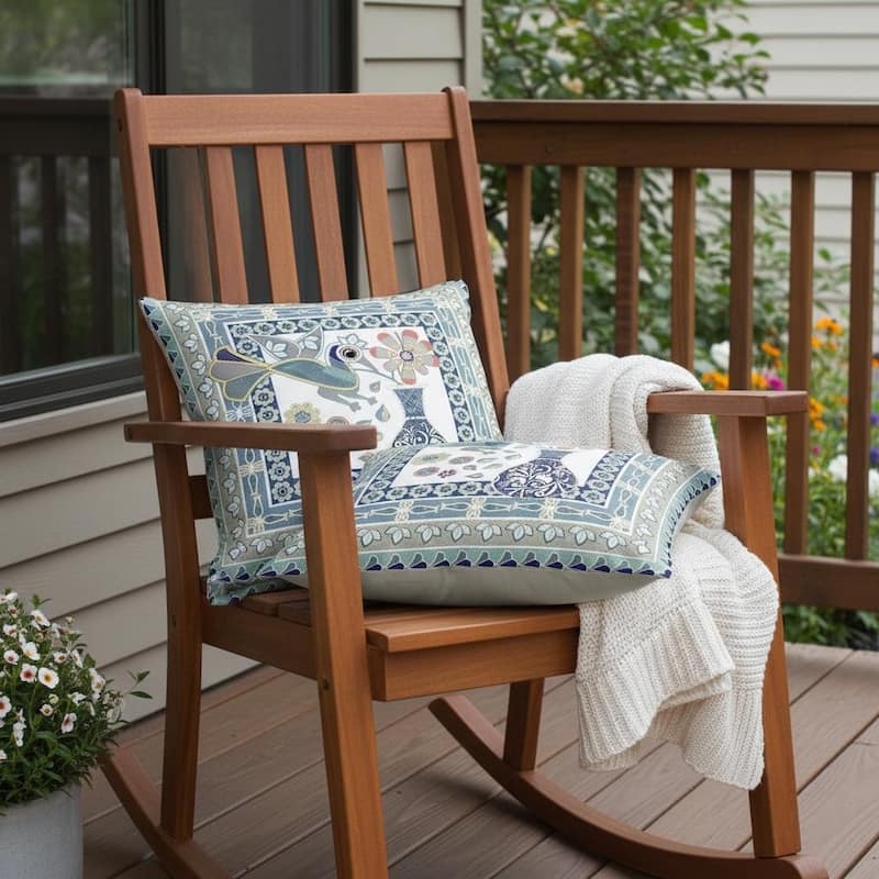 HomeRoots Set of Two 16" X 16" Beige and Green Peacock Blown Seam Floral Indoor Outdoor Throw Pillow - 16.00' X '16.00' X '5.00 - Green/Beige - 16.00' X '16.00' X '5.00