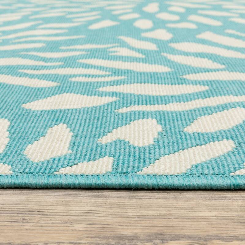 Style Haven Martinique Floral Petals Indoor Outdoor Aqua/ Off-White Area Rug