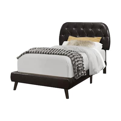 Twin Size Faux Leather Upholstered Platform Bed with Diamond Tufted Headboard and Wooden Legs