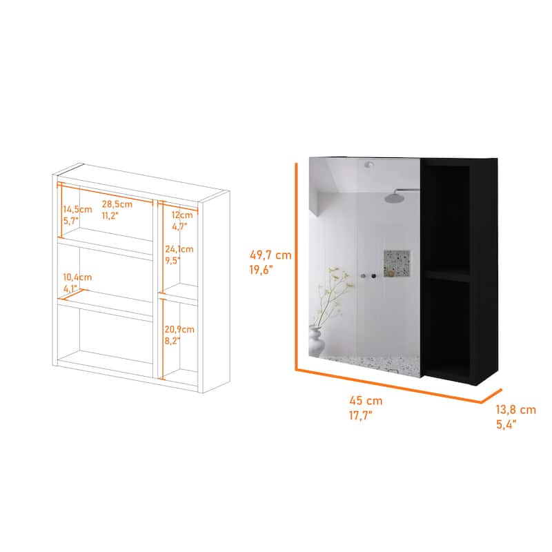 Medicine Cabinet with Mirror, 5 Internal Shelves, Single Door, 17.7-Inch Length x 19.5-Inch Height, Compact Storage