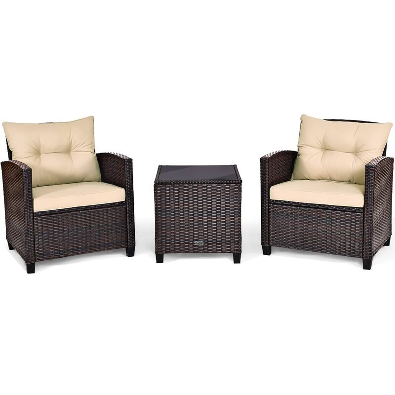 Costway 3PCS Patio Rattan Furniture Set Cushioned Conversation Set - See Details