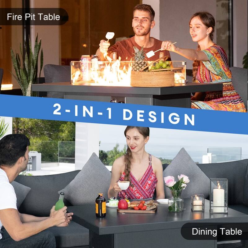 FINCATI Outdoor Aluminum 43" Dual-fuel Propane Fire Pit Table, CSA-certified, 60,000 BTU Modern Rectangular Firepit