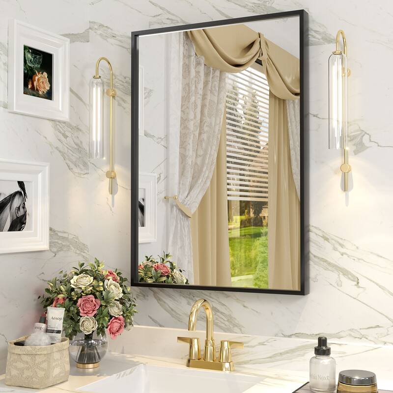Aluminum Alloy Framed French Cleat Mounted Tempered Glass Wall Vanity Mirror - 28" x 20"