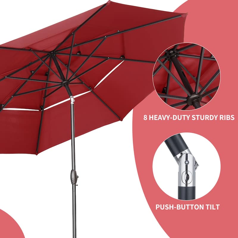 Ainfox 10 ft Patio Outdoor Umbrella with 3 Tiers and Crank Tilt Market Table Umbrella