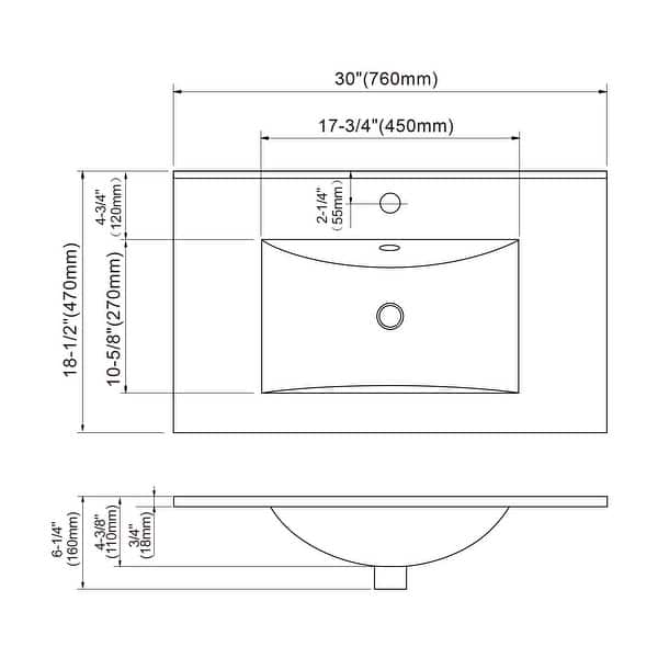 dimension image slide 2 of 13, Dowell 18" FTB Ceramic Single Bathroom Vanity Basin