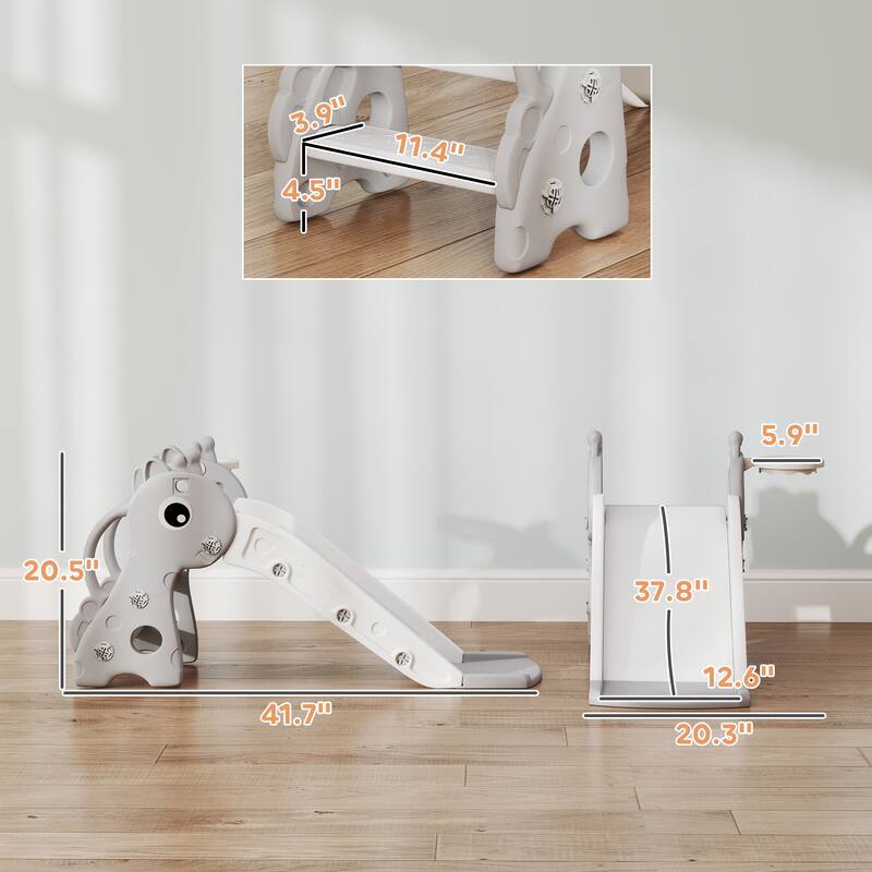 HDPE Kids Outdoor Slide with Ladder and Hoop for Playroom, Living Room and Nursery Room - 41.7" L x 20.3" W x 20.5" H