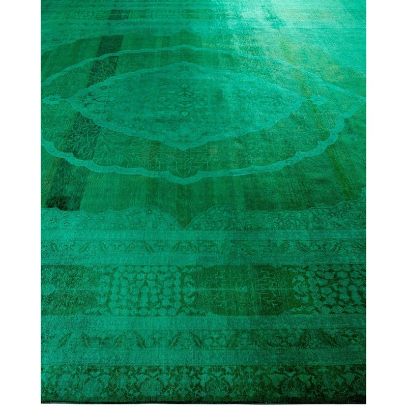 Overton Hand Knotted Wool Vintage Inspired Modern Contemporary Overdyed Green Area Rug - 9' 3" x 11' 10"