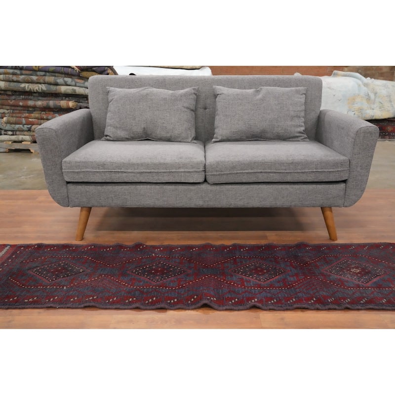 Hand Knotted Oriental 100% Wool Carpet Traditional Tribal Navy Blue & Blues Balouch Runner Rug - 7' 7'' X 1' 10''