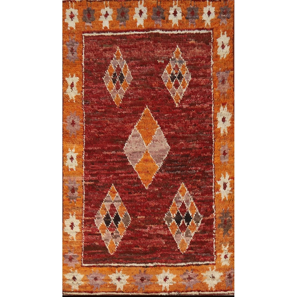 Geometric Moroccan Oriental Rug Hand-Knotted Wool Carpet - 3'4" x 6'6"