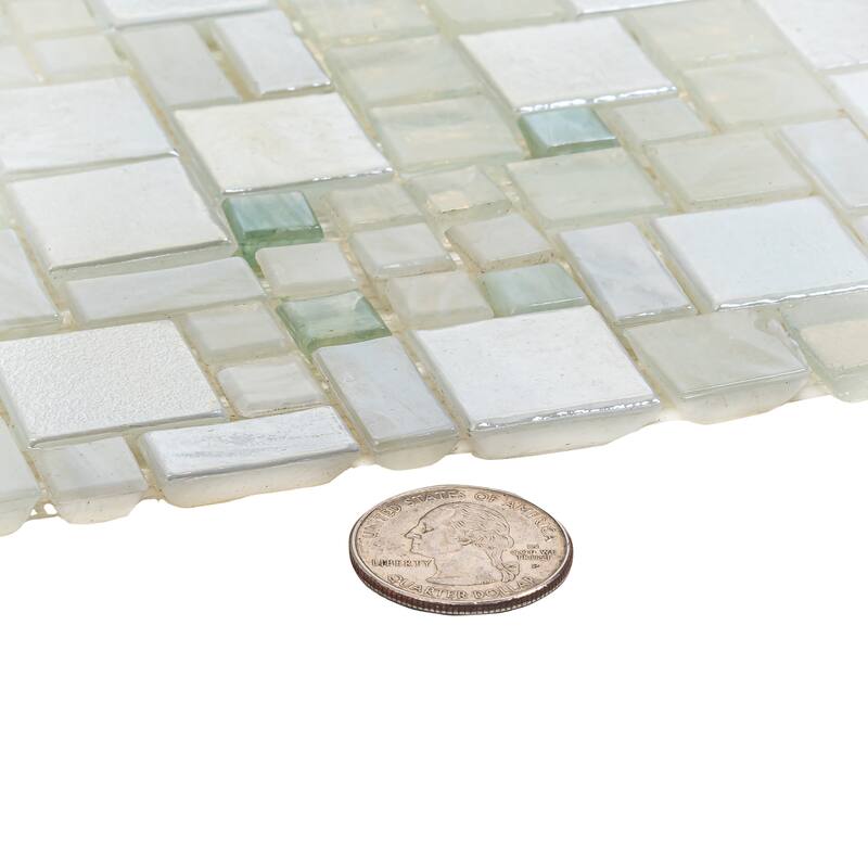 Apollo tile 12" x 12" Majeste Glossy Pearl White Glass Tile (10.85 sq ft/case) - 10 Pack