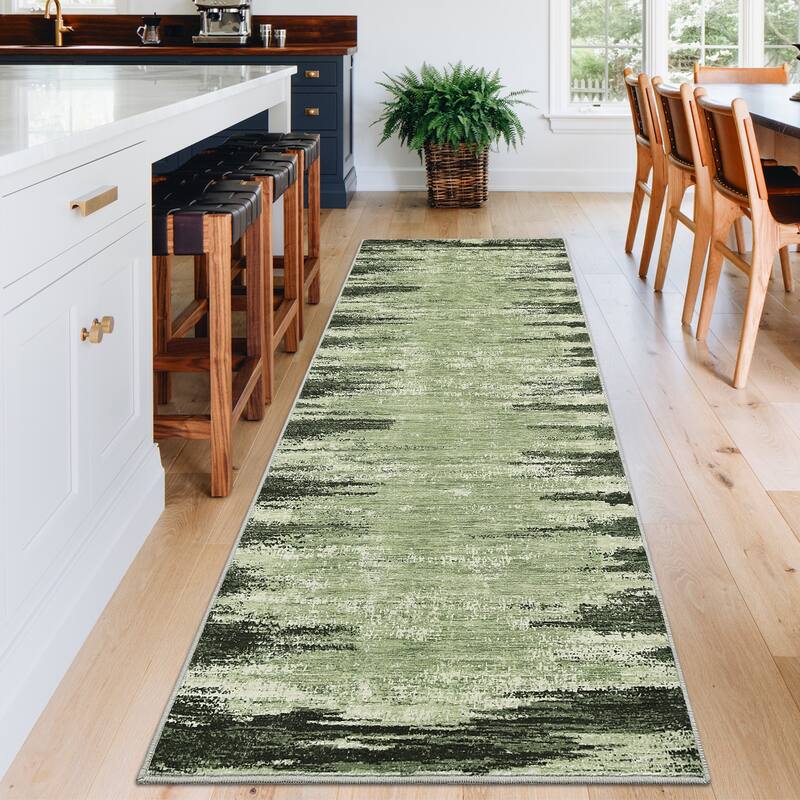 Washable Area Rugs for Living Room Modern Abstract Rug Non Slip Non Shedding Stain Resistant Carpet - 2'x6' - Green