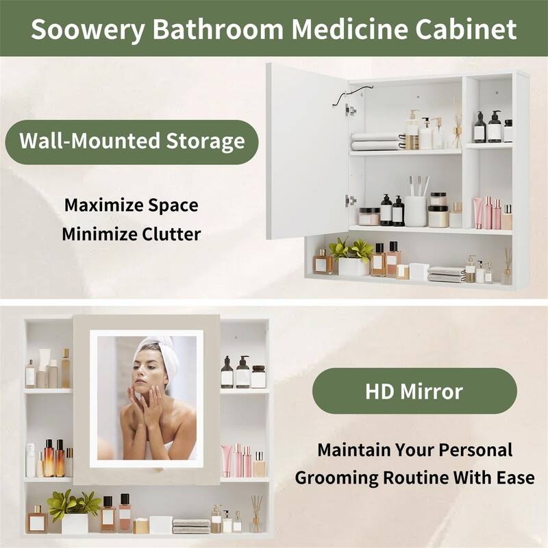 Medicine Cabinet Mirror with Led Light - 5.3"D x 27.5"W x 24.3"H