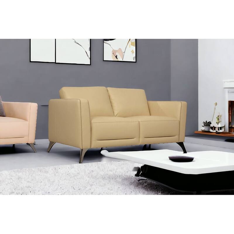 HomeRoots 59" Cream And Silver Leather Loveseat - Beige