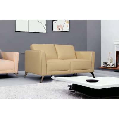 HomeRoots 59" Cream And Silver Leather Loveseat