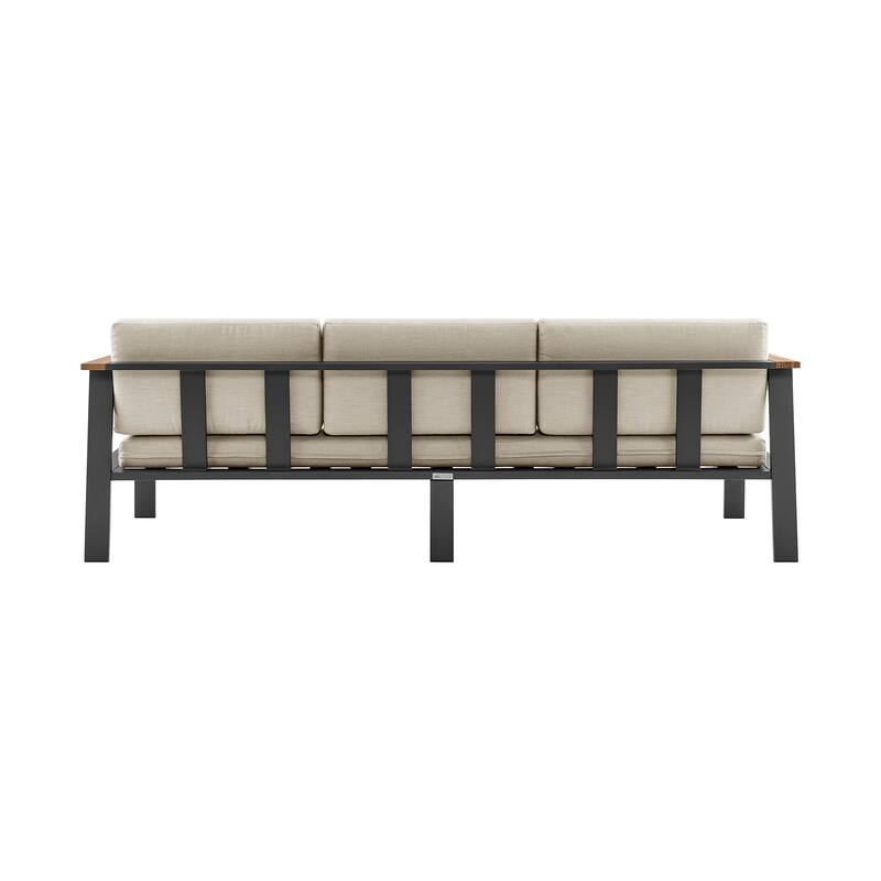 Nofi Aluminum and Solid Teak Wood Outdoor Patio 4 Piece Conversation Set with Olefin Cushions