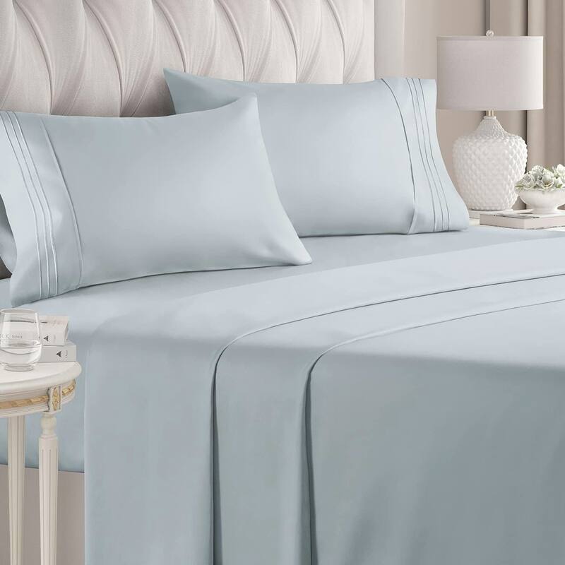 CGK Linens 4 Piece Solid Microfiber Deep Pocket Soft Bed Sheet Set - California King - Sky Blue