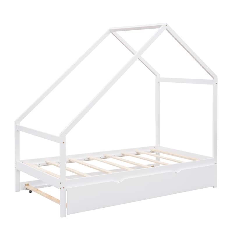 Designs Twin Size House Bed for Kids, Bed Frame w/Trundle Bed, Wooden ...