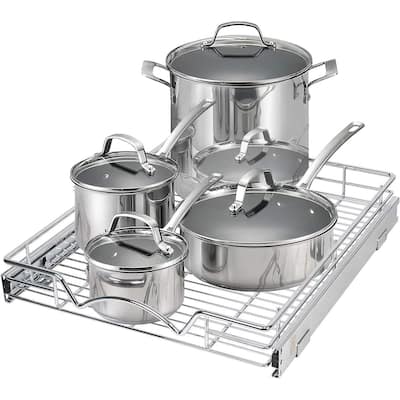 Pull Out Cabinet Drawer Organizer, Heavy Duty- Steel Metal- Chrome Finish