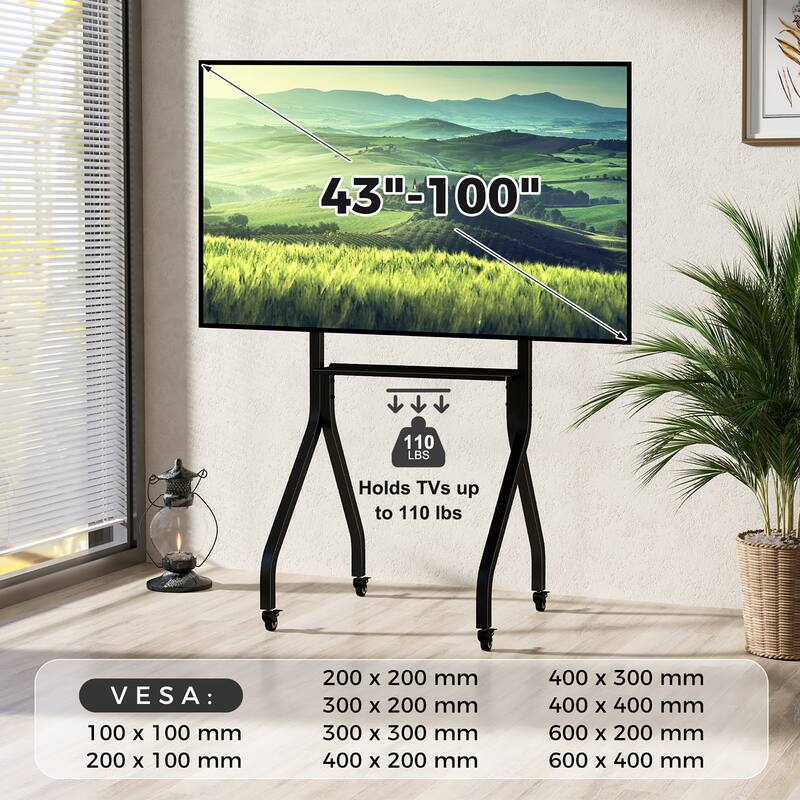 Gymax Mobile TV Stand Rolling TV Cart for 43''-100'' Flat/Curved
