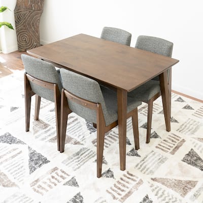Bianca 5-Piece Dining Set with 4 Linen Dining Chairs in Dark Gray