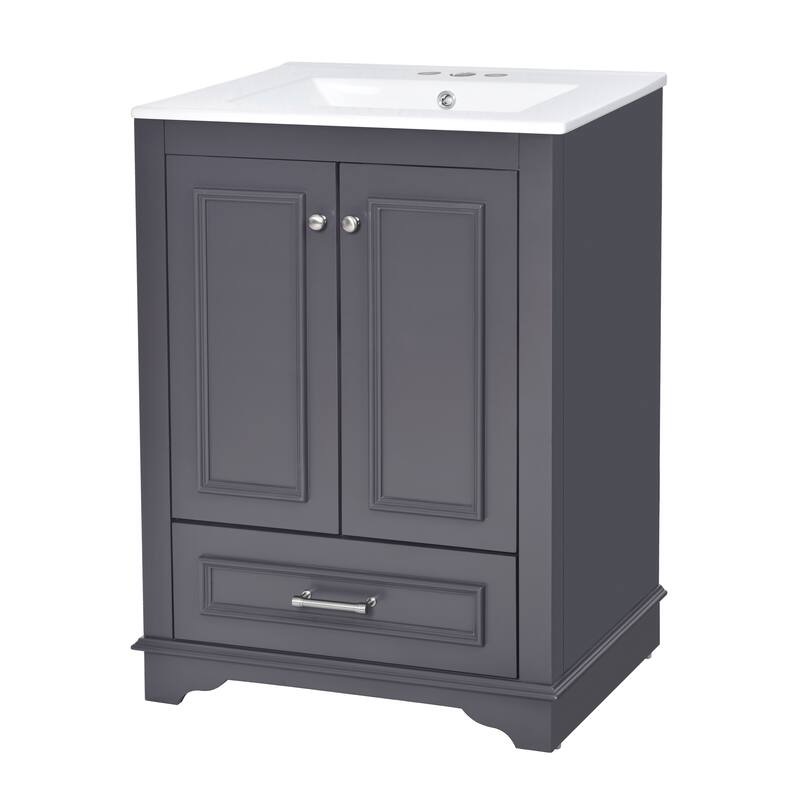 GDFStudio - Halcyon Modern Freestanding Bathroom Vanity with Ceramic Sink and Soft-Closing Storage Doors & Silver Handles