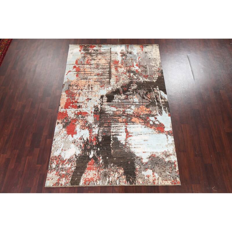 Vegetable Dye Wool/ Silk Abstract Modern Area Rug Hand-knotted Carpet - 6'6" x 9'9"