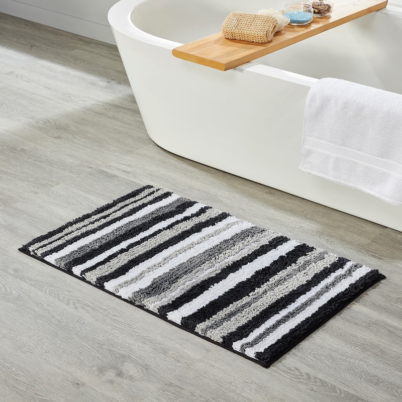 Better Trends Bath Rug 100% Polyester Super Absorbent Anti-Skid TPR Backing Bathroom Rug For Shower,Sink Mats Griffie Collection - 2 Piece Set (17" x 24" | 20" x 32") - Gray