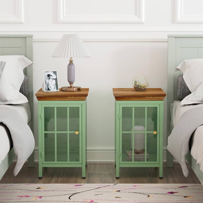 Chic Nightstand with Storage Cabinet & Solid Wood Tabletop