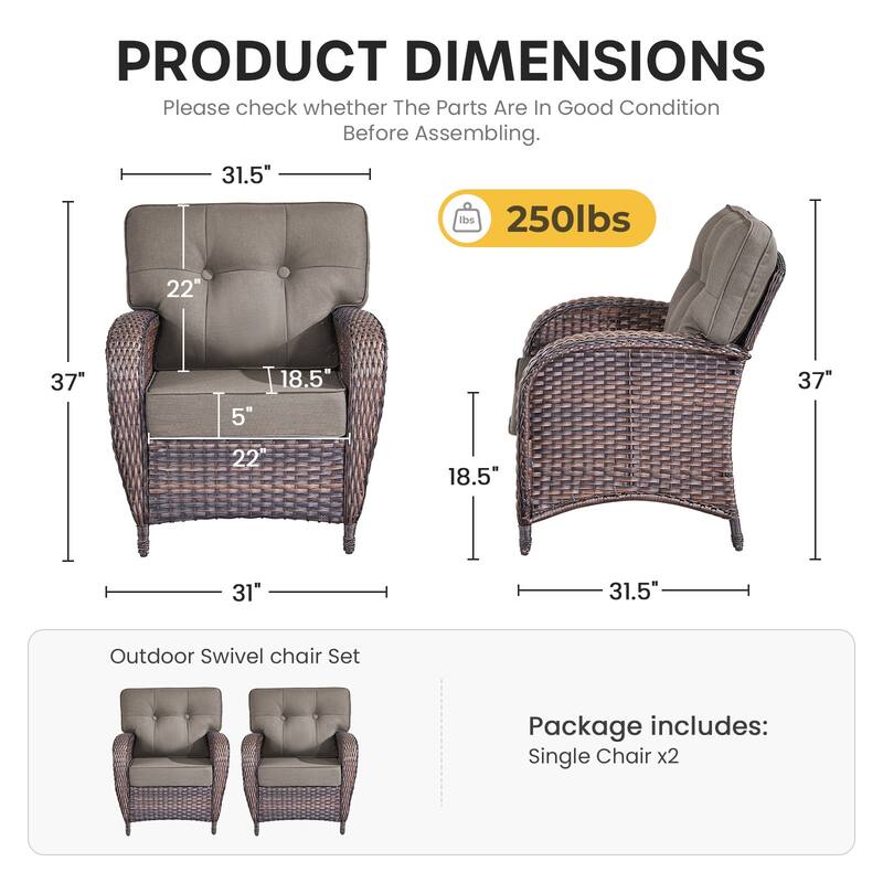Gymojoy Wide T-Shaped High Back Outdoor Chairs Set with 5-inch Cushion for Patio & Balcony