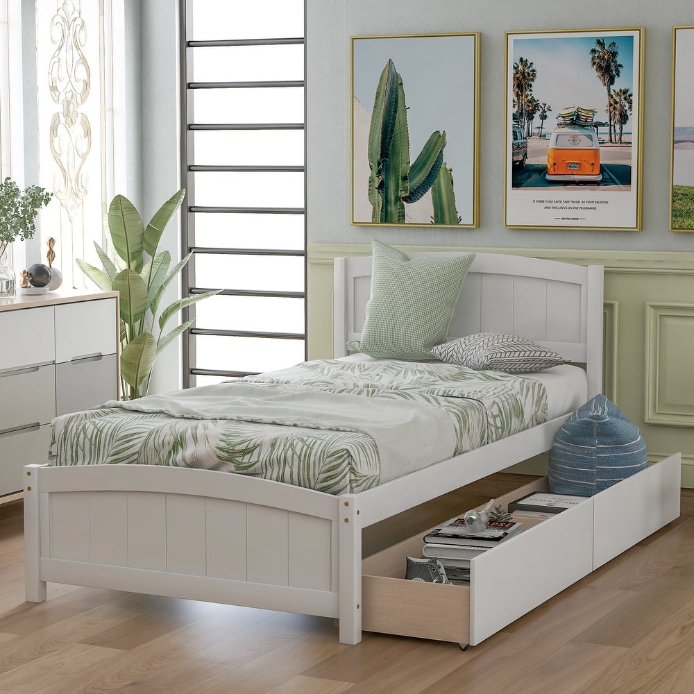 Twin Size Platform Bed with 2 Storage Drawers
