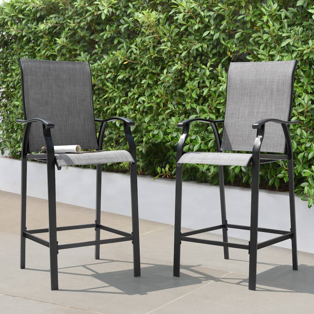 Outdoor 2-Piece Textilene Bar Stools with High Backrest, Gray