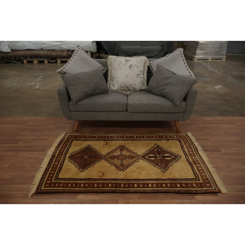 Hand Knotted Oriental 100% Wool Carpet Tribal Medallion Yellow & Gold Gabbeh Area Rug - 5' 5'' X 3' 4''