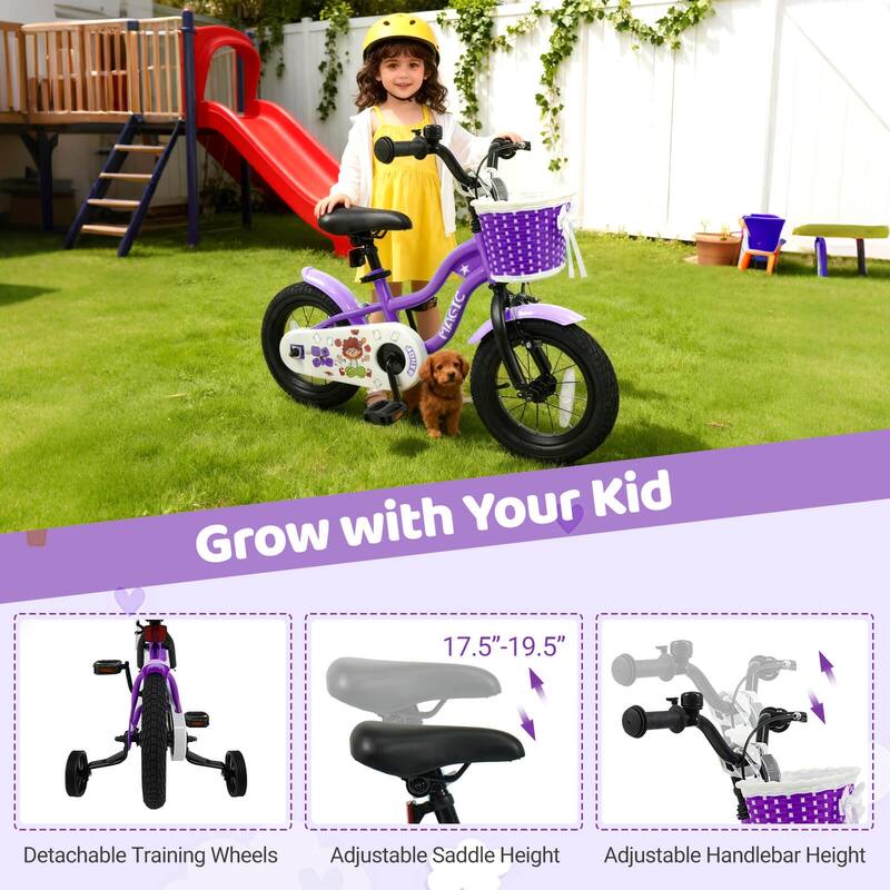 Costway 12”/14”/16”/18” Kids Bike with Training Wheels, Basket, Hand & - See Details