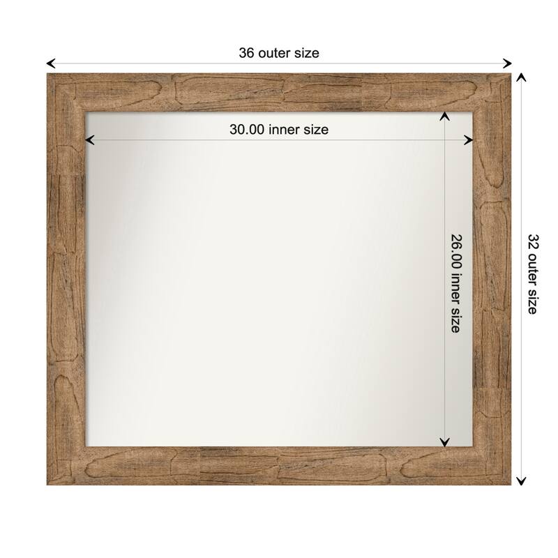 Owl Brown Framed Non-Beveled Custom Wall Mirror, Bathroom Vanity Mirror - Outer Size: 35.5 x 31.5