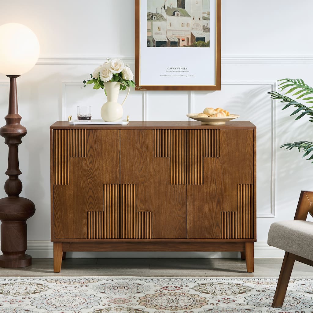 44.3"Modern Buffet Cabinet with Storage, Farmhouse Sideboard with Vertical-stripe Patchwork Design & Adjustable Shelves