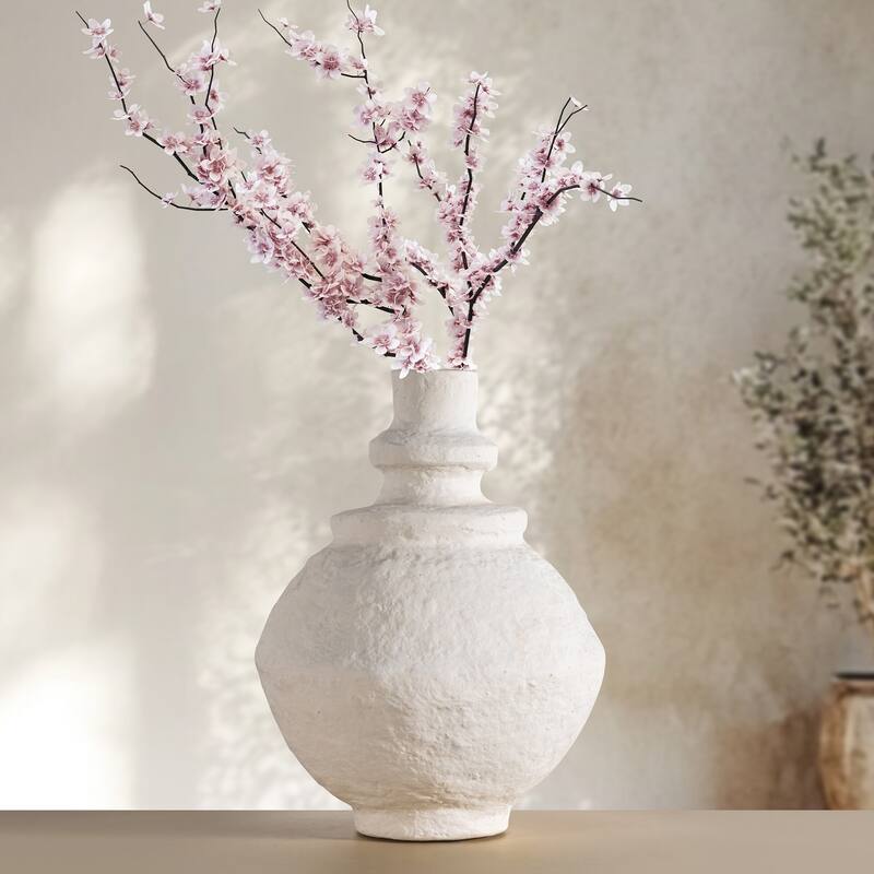 Paper Mache Vase Dia 13.8" & H 17.5" - OFF-WHITE