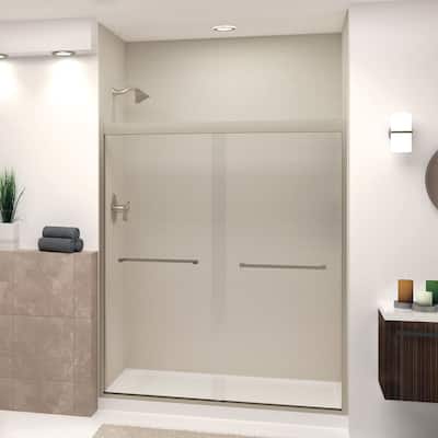 Frederick 59 in. W x 70 in. H Sliding Semi-Frameless Shower Door in Brushed Nickel with Clear Glass - 60 x 70 - 60 x 70