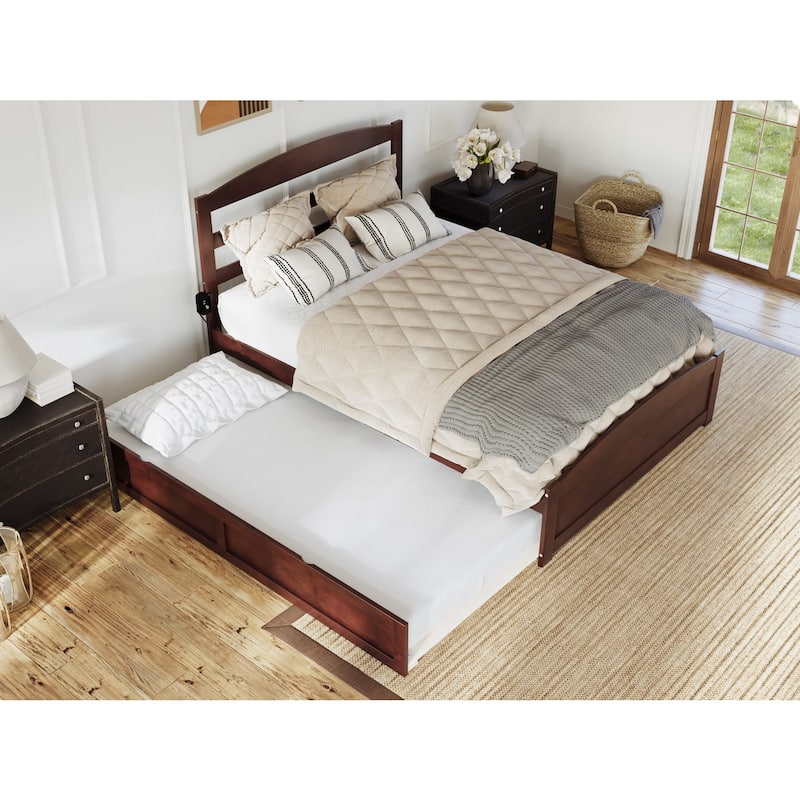 Baroque Beauty Bed with Footboard & Trundle - Twin XL, Queen, Walnut - Bedroom Furniture