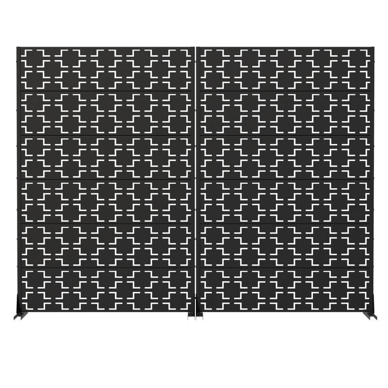 Outdoor Freestanding Metal Privacy Screen Decorative Garden Fence Set of 2