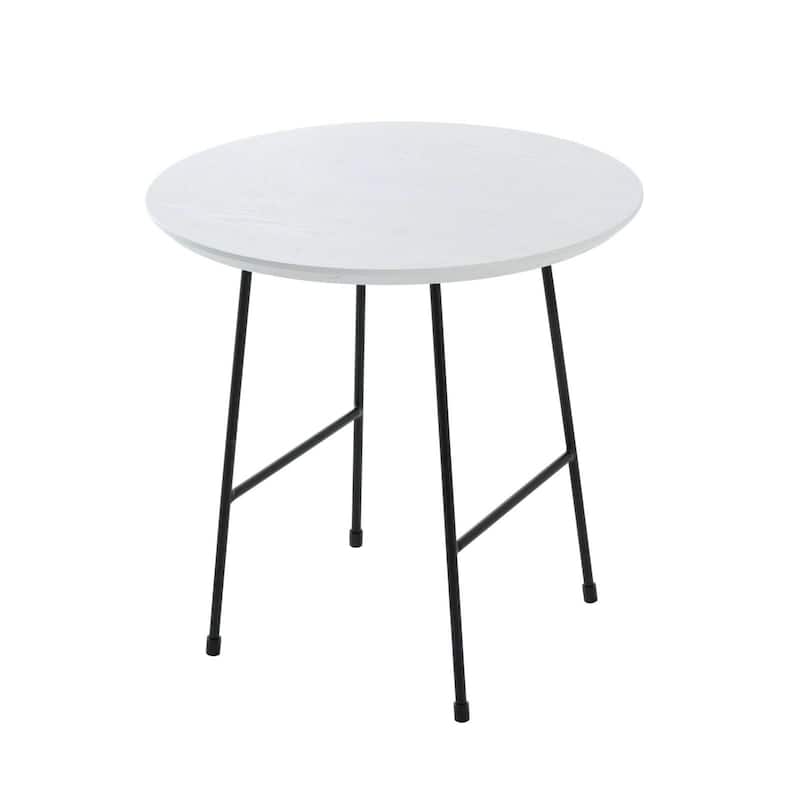 Rossmore Round Side Table MDF Wood Tabletop and Stainless Steel Frame Accent End Tables - White