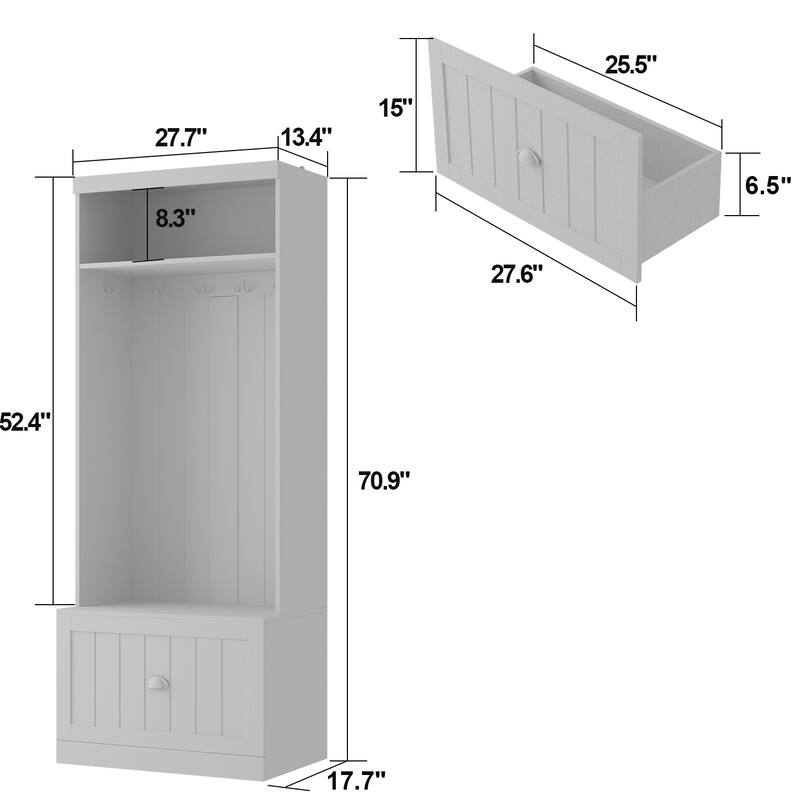 Combo Hall Tree Storage Bench Entryway Shelf Coat Rack Cloest Armoire