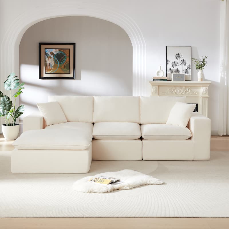 L Shaped Sectional Sofa with Ottoman, Oversized Chenille Upholstered Cloud Sofa, High-Density Sponge 4 Seater Sofa