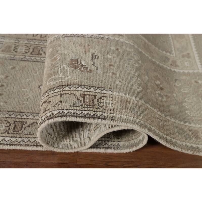 Distressed Tabriz Vintage Persian Rug Handmade Beige Wool Carpet - 8'1" x 11'4"