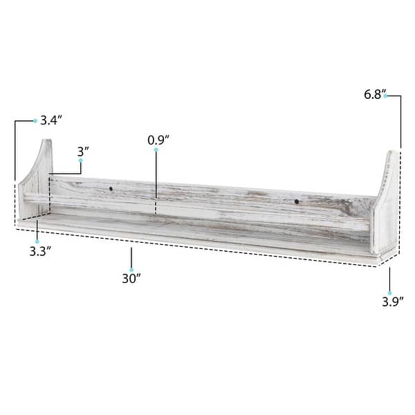 dimension image slide 1 of 2, Wallniture Angel Decorative Rustic White Hanging Shelves, 30 inch Wood Wall Mounted Display Shelf for Home and Office, 3 pcs