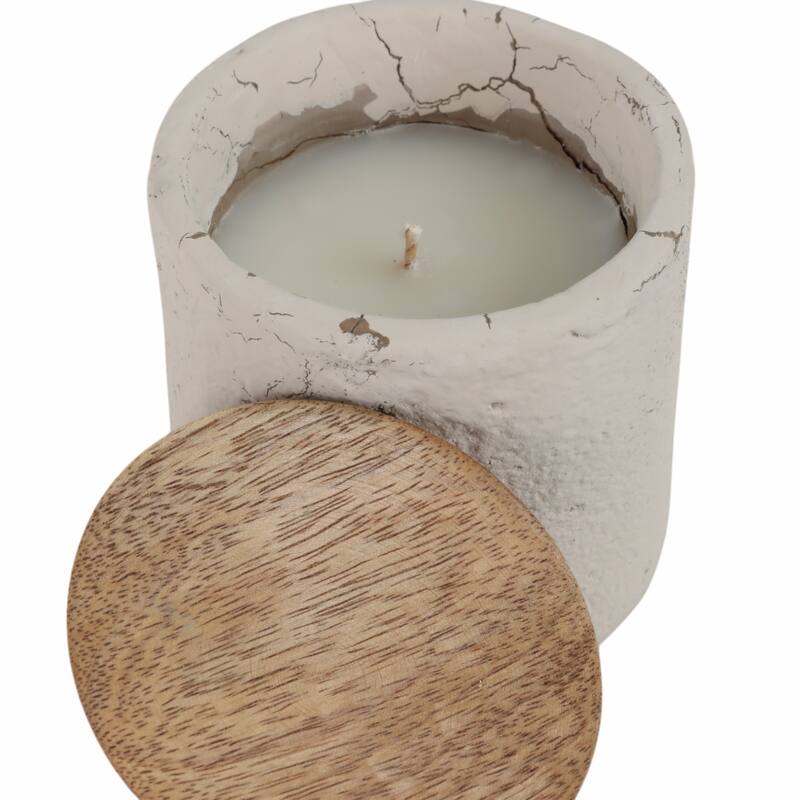 Wood Lid and Textured Pottery Base Decorative Modern Indoor Candle - 4" x 4" x 4"